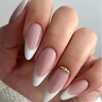 Lot de 24 faux ongles à presser en amande française, couleur nude, avec nœuds, strass, pois et motifs floraux roses, en ABS réutilisable, personnalisable avec logo OEM ODM