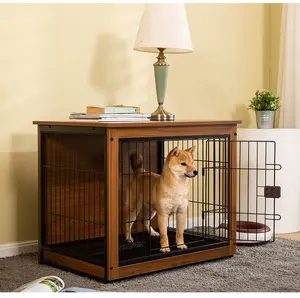 Luxury Furniture Eco-Friendly Wood Wooden Pet Dog Cat Cage Indoor Carte House with Removable Plastic Tray