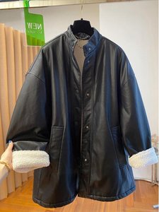 Giacca Lunga Casual Nera in Pelle PU Traspirante <span class=keywords><strong>con</strong></span> Bordo in Pelliccia da Donna, Collezione Autunno 2026 - Vendita all'Ingrosso - Product Image 2