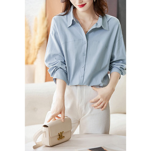 Chemise pour femme à manches longues, nouvelle collection printemps, coupe ample, décontractée, mi-longue, chemise polyvalente - Product Image 2
