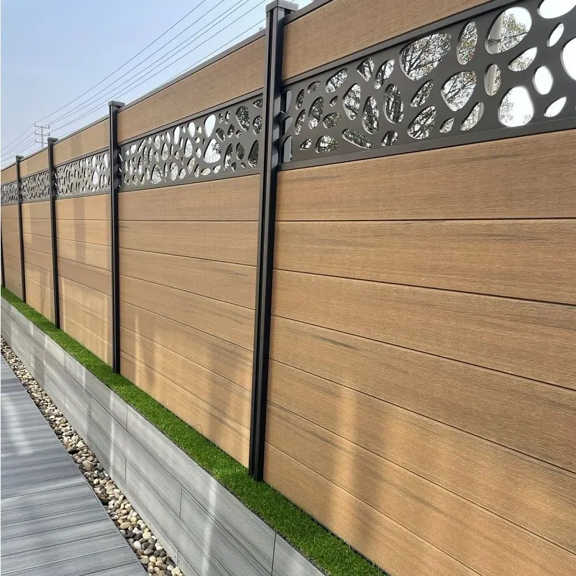 6*6ft fencing Wind-resistant plastic wood fence aluminum alloy post wpc panels boards with pvc board decoration