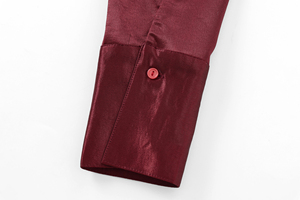 Camicetta Casual da <span class=keywords><strong>Donna</strong></span> con Colletto Rovesciato, Maniche Lunghe, Bottoni, Colore Borgogna - Product Image 6