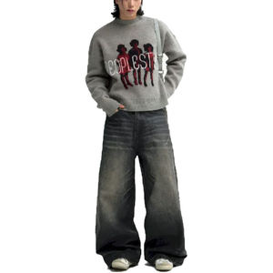 High Quality <b>Chain</b> Design <b>Jeans</b> Pants for Men Vintage Stone Wash Faded Hip Hop Y2k <b>Jeans</b> Loose Classic Black Straight Fit <b>Jeans</b> - Product Image 1