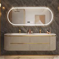 Kabinet kamar mandi kabinet dinding melengkung mewah Modern kustom dengan cermin Led pintar wastafel