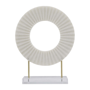 Scultura ad anello rotondo, oggetto decorativo moderno in stile marmo bianco testurizzato per soggiorno, bagno, ufficio. - Product Image 1