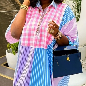 ชุดเดรสยาวลายทางคอปกสไตล์ลำลองสำหรับผู้หญิงไซส์พลัสสไตล์แอฟริกัน - Product Image 4