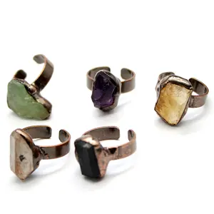 PJ-C143 Natural gemstone ring raw stone ring red copper open adjustable ring amethyst citrine