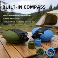 Bouteille d'eau en silicone camouflage 580 ml sans BPA, pliable, avec boussole, gourde tactique, équipement de survie