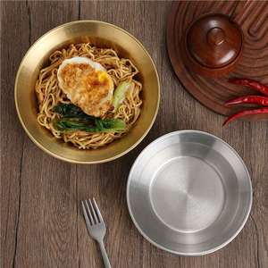 Stainless Steel Deep Plate Round Flat Bottom For Noodles Salad Crayfish Fruit Vegetables Home Use Solid Color - Product Image 1