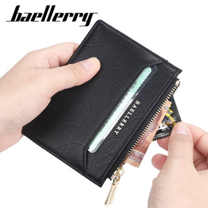 Baellerry Men's Short <b>Wallet</b> Black PU Leather Slim Design With Zipper Card <b>Holder</b> Everyday Use - Product Image 3