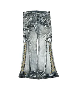 Jeans empilés par éclaboussures de peinture de haute qualité pour les femmes pantalons empilés semi évasés en tissu Denim Durable Vintage