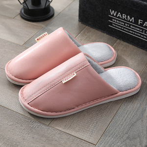 Women's Winter Indoor for Slippers Non-Slip Warm Cotton <b>Flip</b> <b>Flops</b> PU Leather Waterproof Home Shoes for Couples Soft Comfortable - Product Image 5