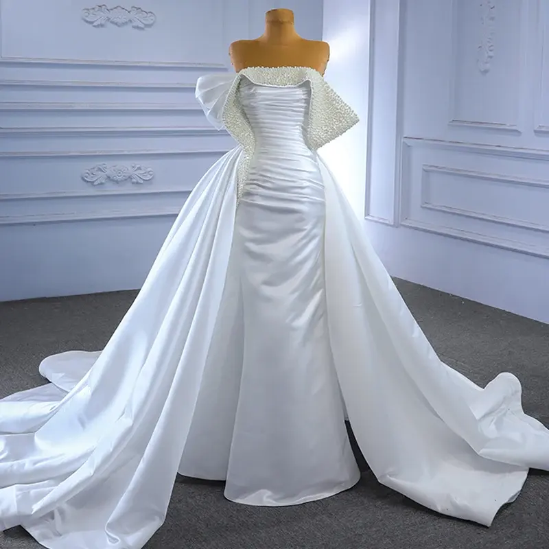 2024 elegan pernikahan A-line Satin tanpa tali renda pabrik grosir gaun pernikahan