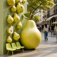 Sculpture de poire en résine de fibre de verre personnalisée, grande décoration de jardin extérieur, statue d'art en FRP colorée pour l'aménagement paysager de cour