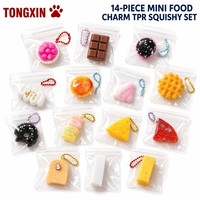 TONGXIN Mignon Porte-clés Miniature Alimentaire 14 Pièces en TPR, Jouet Squishy à Remontée Lente, Jouet Anti-stress de Bureau, Cadeau, Vente en Gros, OEM