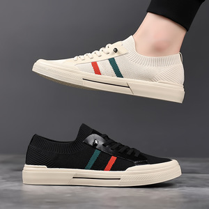 Zapatillas de deporte de malla transpirable para hombre, de verano, con punta redonda, de lona a rayas, informales, ligeras, con entresuela de EVA y suela de goma. - Product Image 3