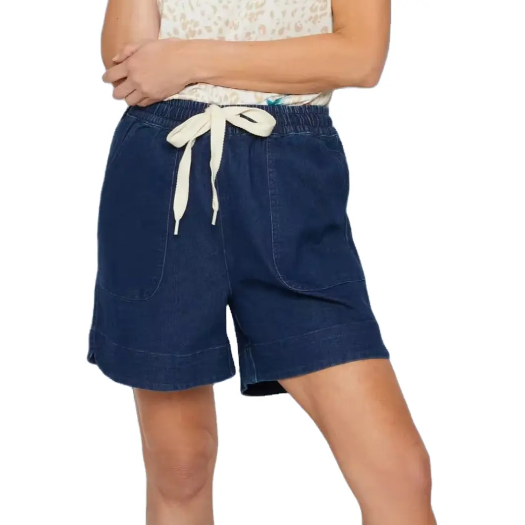 Damen blaue Shorts Sommer Baumwolle mittlere taille hohe Taille Denim dunkelblau Waschbare elastische Damen Jeans Damenjeans