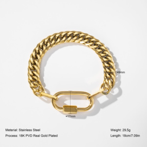 YF3611 Joyería de Diseño Sin Deslustre Chapada en <span class=keywords><strong>Oro</strong></span> de <span class=keywords><strong>18K</strong></span> Acero Inoxidable <span class=keywords><strong>Cadena</strong></span> Cubana Dos Tonos Grueso Mosquetón Collar Pulsera - Product Image 3