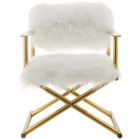Fauteuils de salon au design luxueux, pieds en acier inoxydable doré ou argenté, fauteuil d'appoint en fausse fourrure pour la maison ou le bureau