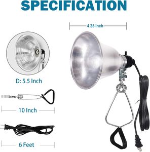5.5 pouces aluminium réflecteur pince lampe lumière 60 watts E26 prise Design moderne 6 pieds 18/2 cordon SPT-2 1 paquet ampoule incluse - Product Image 6