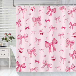 Cortina de Ducha Rosa de 72 x 72 Pulgadas, Linda Cortina de Ducha con Lazo, Cortina de Ducha Moderna con 12 Ganchos, Cortinas Elegantes para el <span class=keywords><strong>Baño</strong></span> - Product Image 1