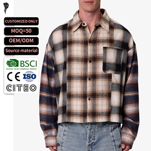 Chemise en flanelle à carreaux patchwork pour homme, nouvelle collection 2026, coupe courte, oversize, manches longues, décontractée, service OEM ODM personnalisé - Product Image 1