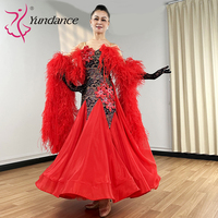 Robe de danse de salon Yundance B-25118 pour femmes adultes, compétition, scène, valse, lyrique, moderne, costume en satin rouge et mousseline de soie avec strass