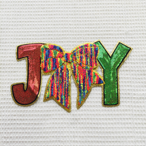 New tùy chỉnh thân thiện với môi bán buôn holly Jolly <span class=keywords><strong>sequin</strong></span> long lanh giáng sinh lớn chữ thêu các bản vá lỗi sắt trên quần áo - Product Image 2