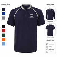 T-shirt de travail pour personnel à manches raglan, col Henley, en fibre de polyester antibactérienne, sans couture, à manches courtes/longues, avec logo personnalisé
