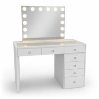 Table de toilette moderne en panneaux de bois assemblés avec éclairage LED, bureau de maquillage, table de chevet et table de rangement pour le pied de lit