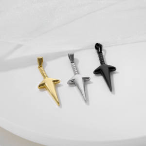 Liontin pedang perak hitam baja tahan karat kalung pesona Hip Hop perhiasan pria salib panah pisau Spearhead liontin Pedang - Product Image 2