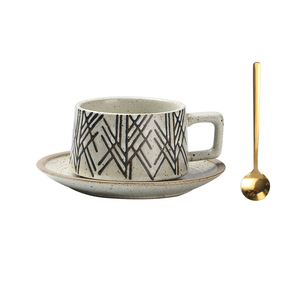 High Quality Retro Style 300ml Porcelain Coffee Mug and Saucer Ceramic <b>Cup</b> <b>Set</b> Low MOQ - Product Image 2