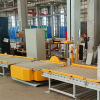 Emballage automatique d'étirement de plateau tournant de palette avec le convoyeur de rouleau