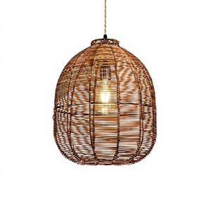 Lámpara Colgante de Bambú y Ratán de Primera Calidad, Tejida a Mano, con Tamaño y Acabado Personalizables - Product Image 1