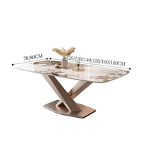 Table à manger convertible en or avec plateau en pierre frittée, piétement en acier inoxydable en forme de Z, mobilier moderne pour salle à manger d'hôtel, 6 places pliables