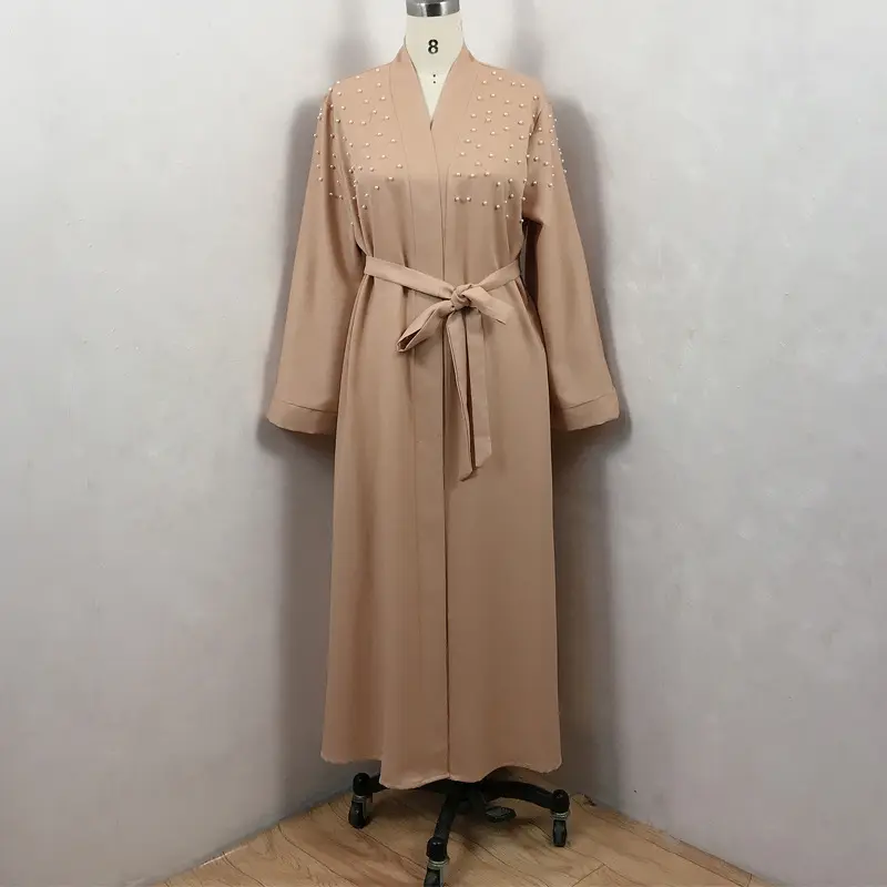 Whosale vendita calda abaya dubai 2023 lusso prezzo più basso Islam cardigan caftano perle di perline musulmane abaya aperto da donna