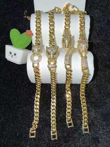 Colección de Pulseras Estilo Dulce y Hip Hop, con Zirconia en Forma de Corazón y Cabeza de Leopardo, Eslabones Cubanos, Chapado en Oro de 18K, Joyería Ajustable - Product Image 5