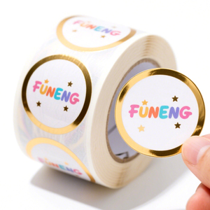 Autocollants personnalisés avec estampage à chaud en or, autocollants en papier vinyle imperméable, étiquettes adhésives rondes, impression de logo - Product Image 1