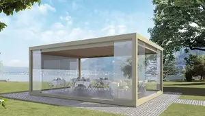 Dinding Partisi Kaca Aluminium Tanpa Bingkai Kaca Geser Teras untuk Sunroom Pergola Teras Glazin