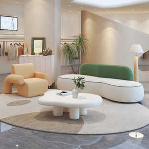 Set Sofa Lengkung 4 Bagian Desainer, Mewah dan Nyaman dengan Busa untuk Area Resepsi Toko, Salon Kecantikan, Toko Pakaian, Selebriti Internet - Product Image 4