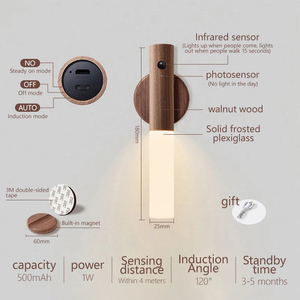 Wholesale LED USB <b>Wireless</b> Wood Stick Night Light Motion Sensor Wall <b>Lamp</b> Corridor Cabinet Decor Home - Product Image 6