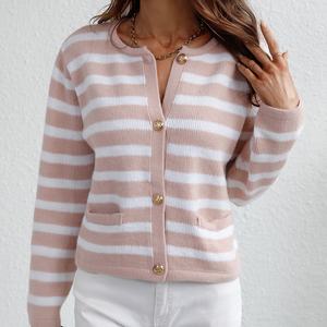 <span class=keywords><strong>Cardigan</strong></span> a righe con bottoni lavorato a maglia maglione taglie forti donna maglione donna donna maglione all'ingrosso - Product Image 4