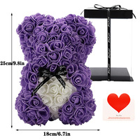 Vente en gros d'usine, ours en peluche en mousse de PE blanche de 25 cm, fleur de savon artificielle en forme de rose pour les mariages et la Saint-Valentin