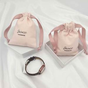 High Quality Jewelry Pouch Custom Size Muslin Pink Cotton Canvas Drawstring <b>Bag</b> Cosmetic Pouch with <b>String</b> with Logo - Product Image 1