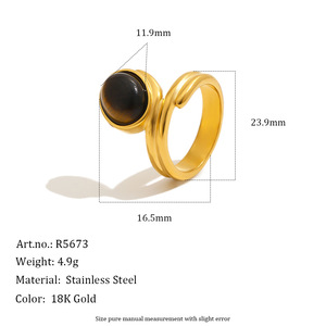 Stainless Steel Twisted <b>Statement</b> <b>Ring</b> 18K Gold Plated Inlaid Pearl Tiger Eye Stone Fashion Finger <b>Ring</b> For Women Jewelry Gift - Product Image 3