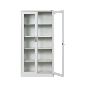 Meuble de bureau : Armoire de classement métallique réglable avec 2 portes vitrées, verrouillable, grande capacité de rangement, idéal pour bibliothèque et salle de sport - Product Image 2