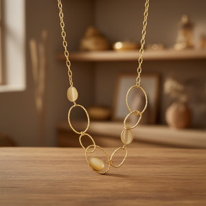 Fashion Chains <b>Necklace</b> 316L Stainless Steel PVD Gold Plating Sustainable Resistant Geometric Agate Gift Oval Links Design - Product Image 3
