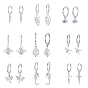 Bán Buôn 925 Bạc Bông Tai Đồ Trang Sức Mạ Vàng 925 Sterling Silver Moon Rắn Nụ Cười Thả Bông Tai Bạc Hoop Bông Tai Phụ Nữ - Product Image 4