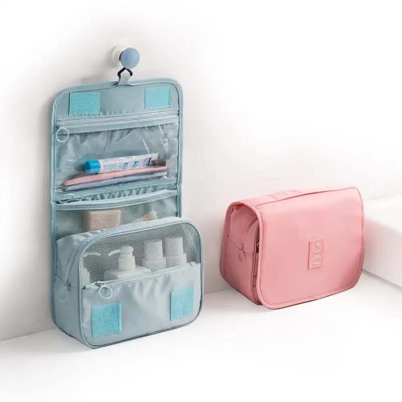 Trousse de maquillage portable pour femmes, étui de voyage imperméable à crochet, sac de toilette de voyage suspendu