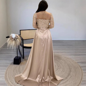 Vestido de Noche con Lentejuelas y Hombros Descubiertos, Manga Larga, Cintura Natural, Cierre Frontal, Hecho a Mano, para Fiesta Formal - Product Image 3